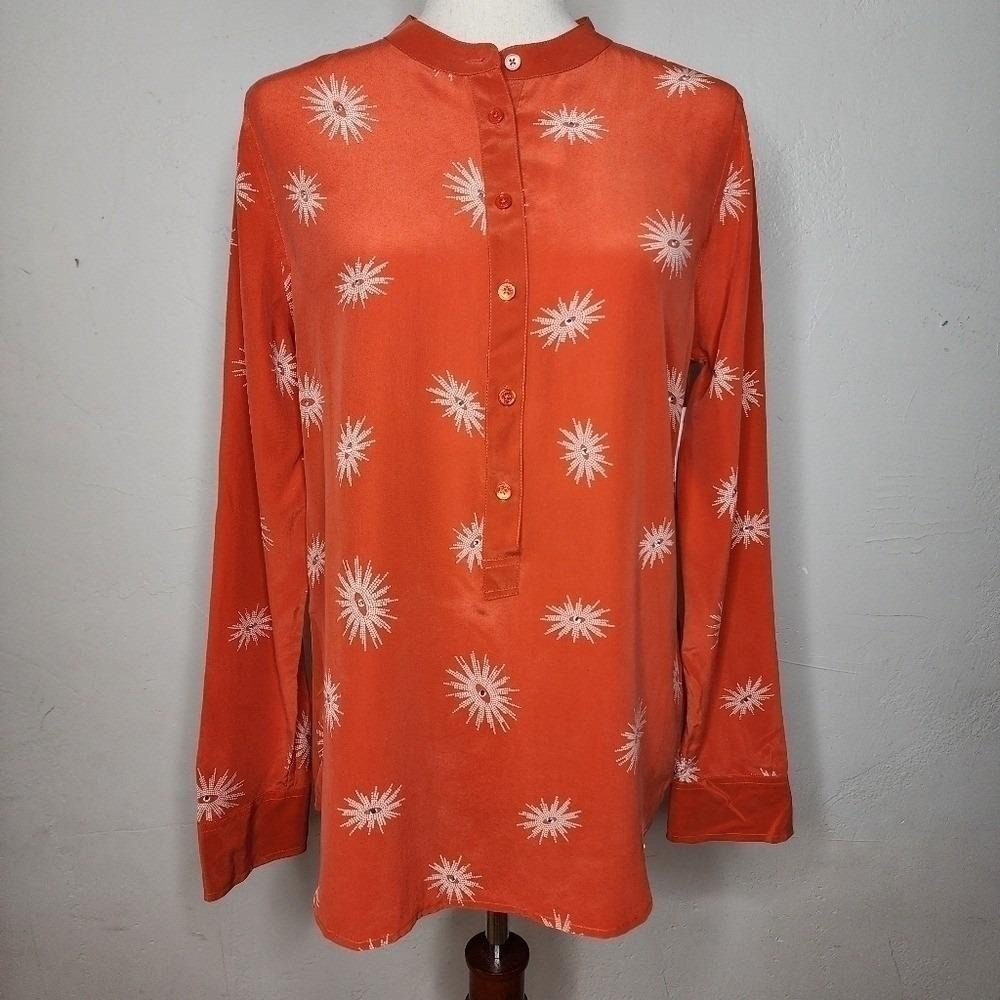 NWT Equipment Ava Clean with Contrast Silk Blouse in Spicy Orange Size Medium‎